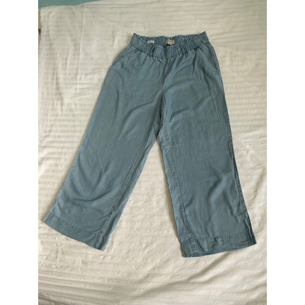 Loft Outlet Wide Leg Petite Chambray Pants Blue Paperbag Waist XSP
